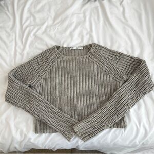 Alexander Wang cropped, Heather grey, crewneck, cable-knit sweater, size S